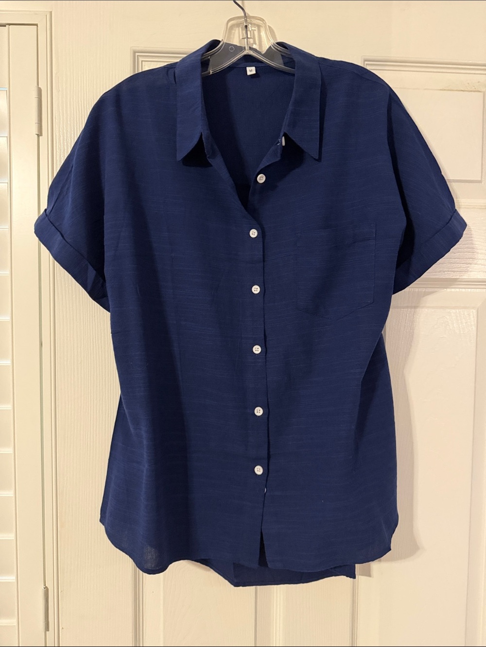 Navy Short-Sleeve Button-Front Women’s Shirt
